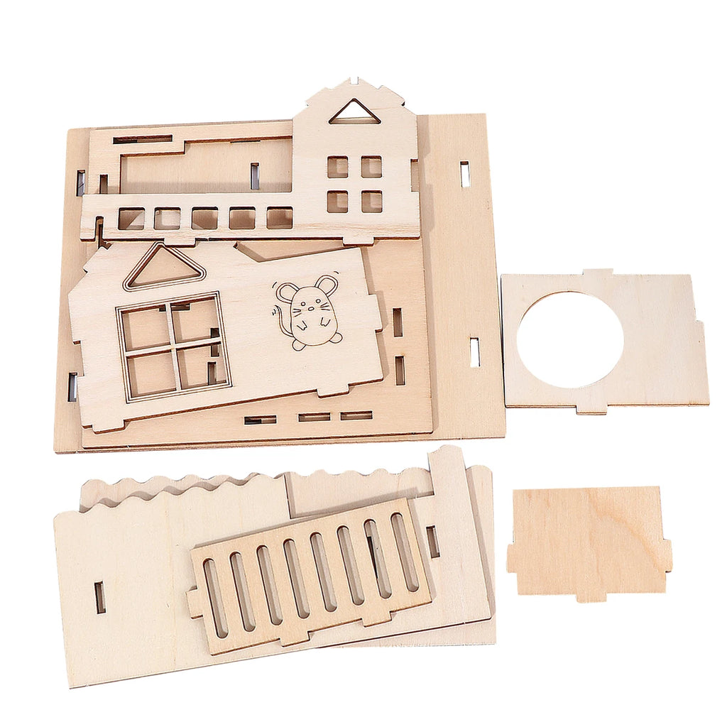 Hamsterhaus aus Holz, verdickt, langlebig, Naturholz, Haustierhaus für kleine Tiere, DIY-Dekoraufkleber, Kauvilla, Mäusehütte, Sommer