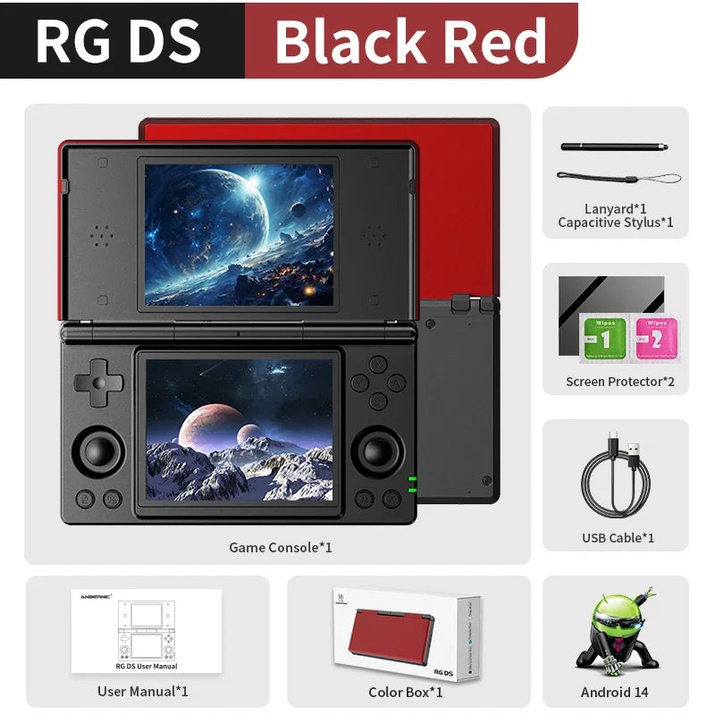 Anbernic RG DS Handheld Game Console Player Dual 4.0 IPS Screen Android 14 Dual App Split Retro Video Game Consoles  Hall Switch