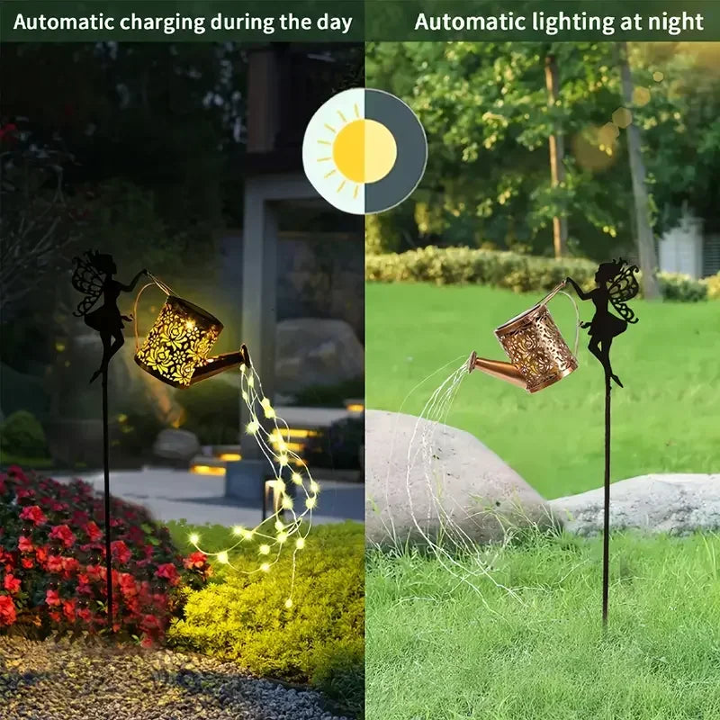 Solar Fairy Watering Can Lights Vintage Metal Garden Decor Outdoor Solar Hanging Kettle Light Waterproof  Villa Yard Decoration