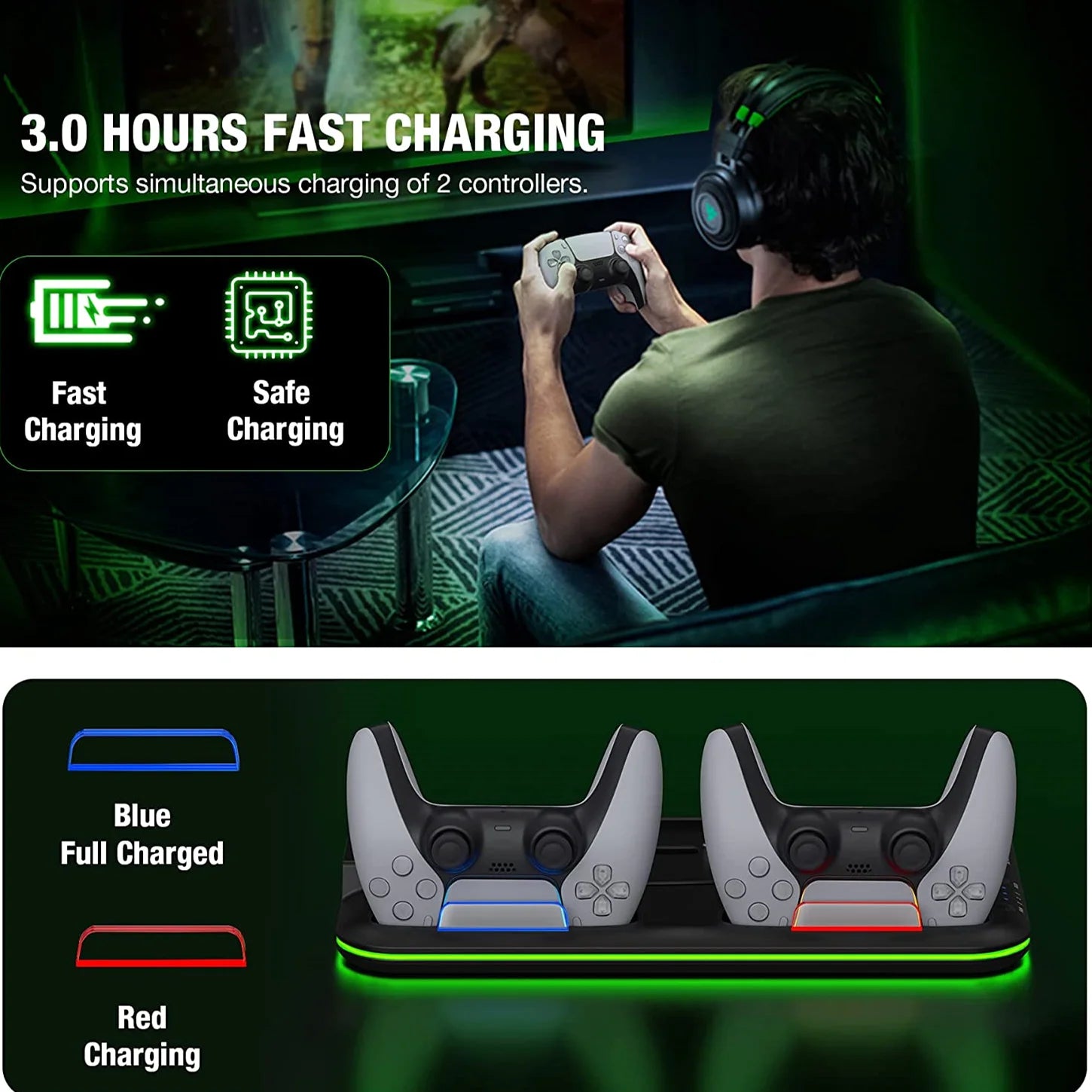 PS5 Stand and Turbo Cooling Station with Controller Charging Station for Playsation 5 Digital/Disc,RGB Light, Headset Holder