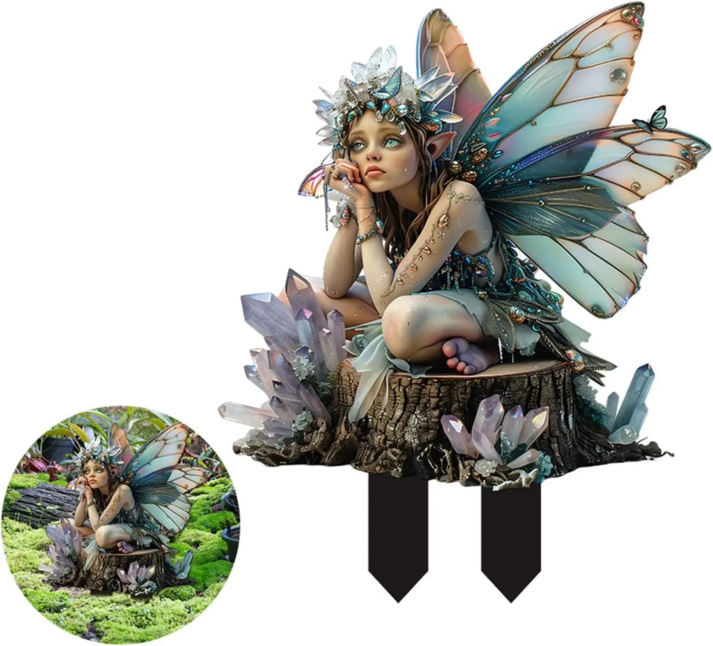 2D Flat Fairy Garden Decor Elf Garden Stakes Decorative Acrylic 2D Fairy Stake  Outdoor Garden Fairy Statue Ornaments Gifts