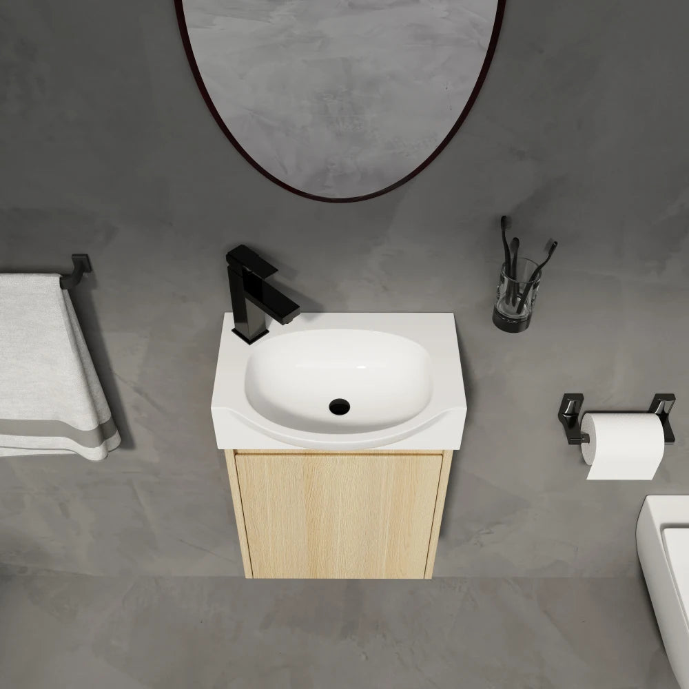 16 "Bathroom Vanity Sink Combo for Small Space, Modern Small Bathroom Vanity with Ceramic Sink, Small Bathroom Sink Cabinet Set