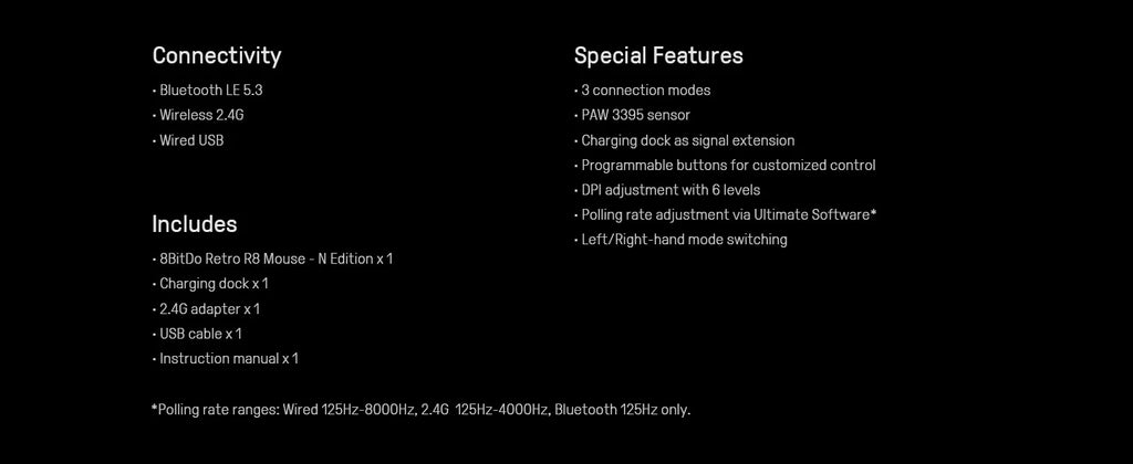 8BitDo Retro R8 Maus mit PAW 3395 Optischem Sensor DPI 26K, Kabellose 4K Polling Maus mit Ladestation, Programmierbare Tasten
