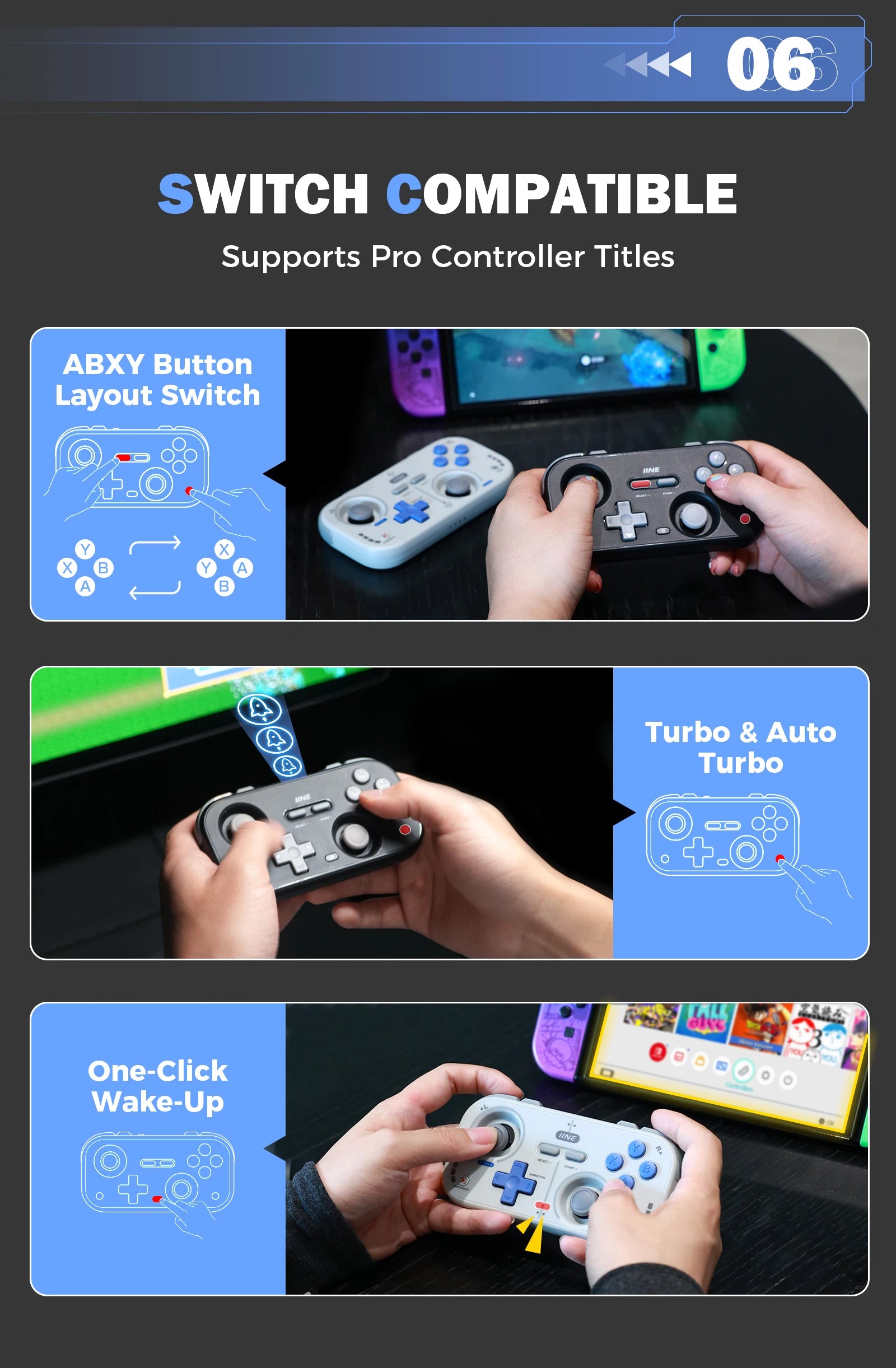 IINE Retro Pocket Game Controller Compact & Portable Hall Joysticks + 1000Hz Recessed Joystick Designed Customizable Controls M