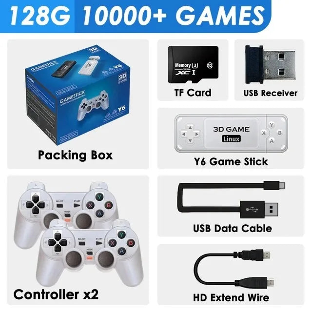 Y6 2,4G Wireless Game TV Stick Retro Family Tragbare Videospielkonsole 4K HD-Unterstützung Multiplayer-Spiele für PS-Geschenke