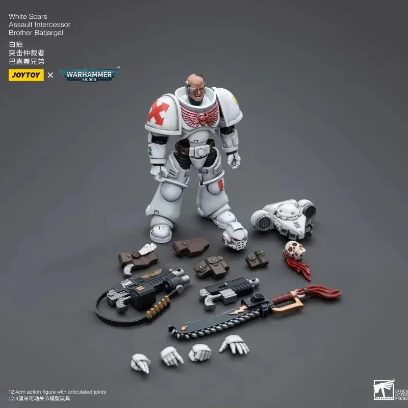 JOYTOY Warhammer 40k 1/18 Action Figures White Scars Captain Kor'sarro Khan Assault Intercessor Combat Bike Anime Military Model