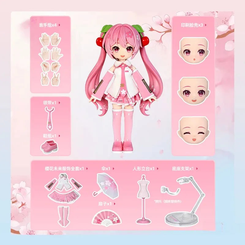 Q Version Blokees Hatsune Miku Sakura Miku Action Figure Joint Mobility Anime Assembly Figurine Toys Doll Collection Modle Gifts