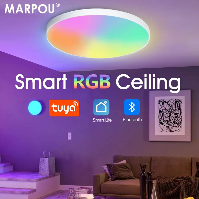 MARPOU RGB Smart Lamp 30W 36W Led Ceiling Light With Tuya APP Dimmable Remote control Ultrathin led lights for room Bedroom