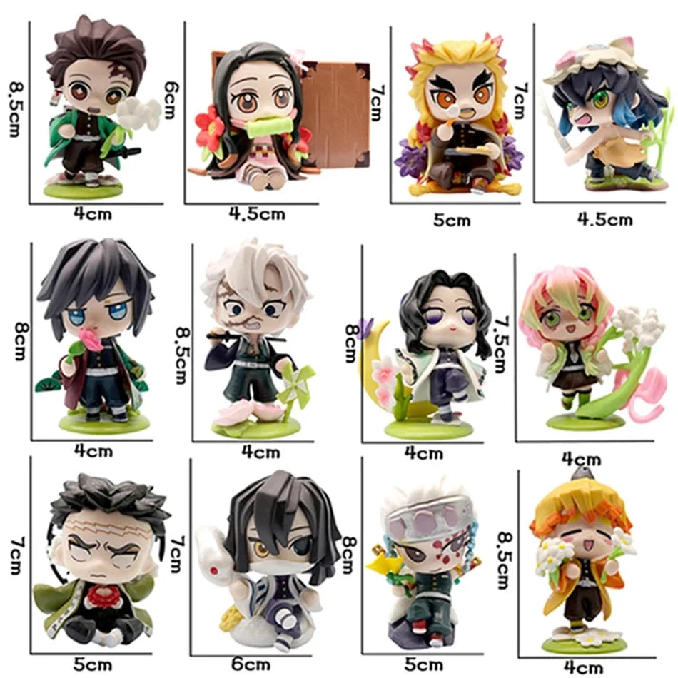 12 Styles Demon Slayer Anime Figure Set Q Version PVC Collectible Model Toy for Kids Adults Anime Fans Gift