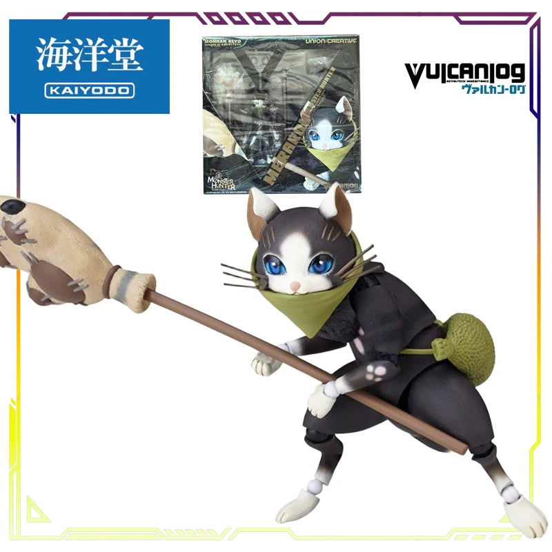 KAIYODO Original Vulcanlog Monster Hunter Revo Series 005 Battle Cat/Hunter Female Swordsman Articulated Action Figure Model Toy