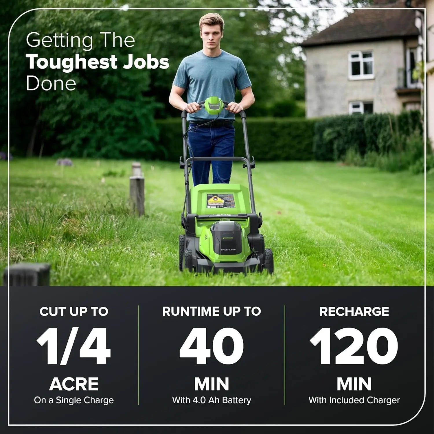 40V 17\u201d\u200b Brushless (Push) Cordless Lawn Mower, 4.0Ah Battery and Charger