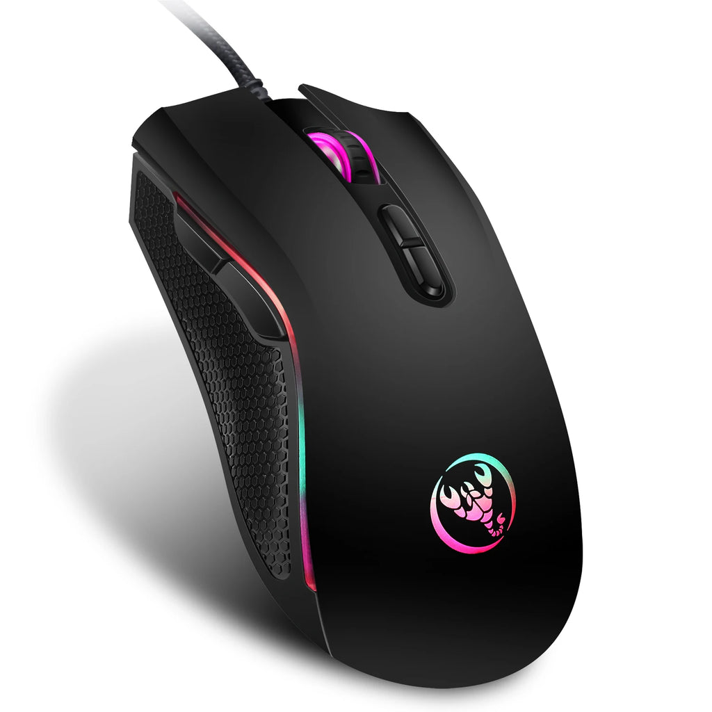Популярен избор HXSJ A869 оптична ергономична RGB ABS геймърска мишка с 4 нива на регулиране на резолюцията за лаптоп и компютър