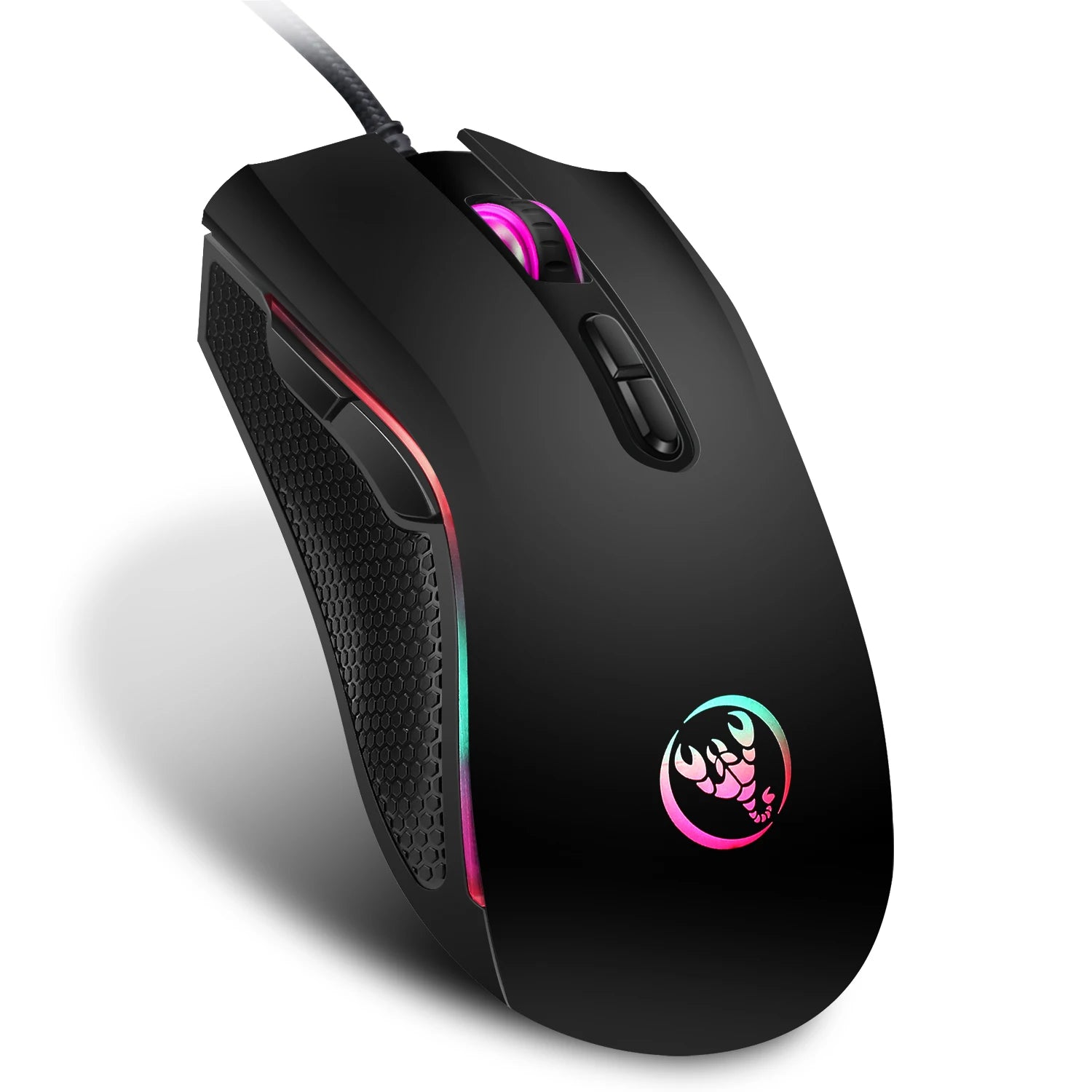 Популярен избор HXSJ A869 оптична ергономична RGB ABS геймърска мишка с 4 нива на регулиране на резолюцията за лаптоп и компютър