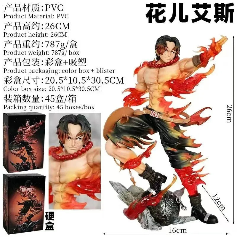 One Piece FLOW Flower Flame Ace Fingertip Smile Scene GK Statue Model Desktop Ornament