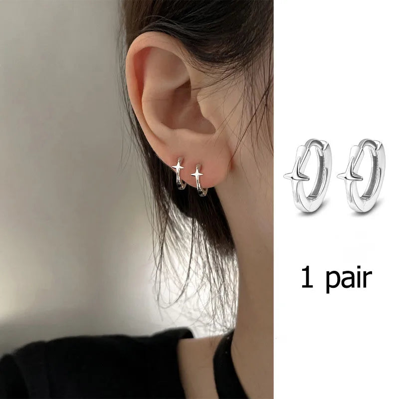 VENTFILLE 925 Sterling Silver Chunky Hoop Earrings for Women Geometric Circle Punk Ear Jewelry Party Gifts 2023 New Dropshipping