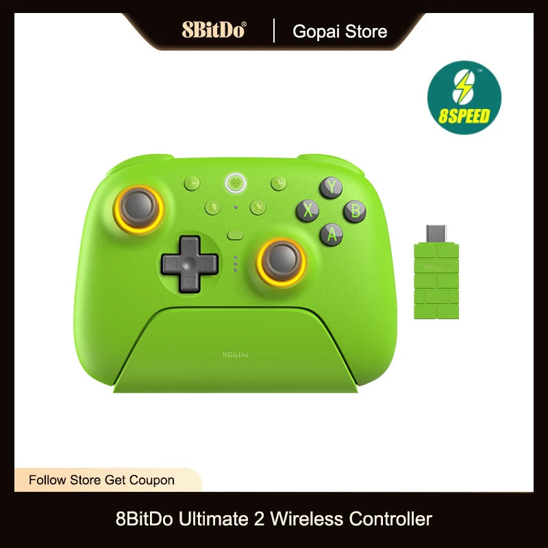 8BitDo Ultimate 2 Wireless, TMR Joysticks & Hall Effect Triggers Controller with Charging Dock for PC,Windows 10,11,Android