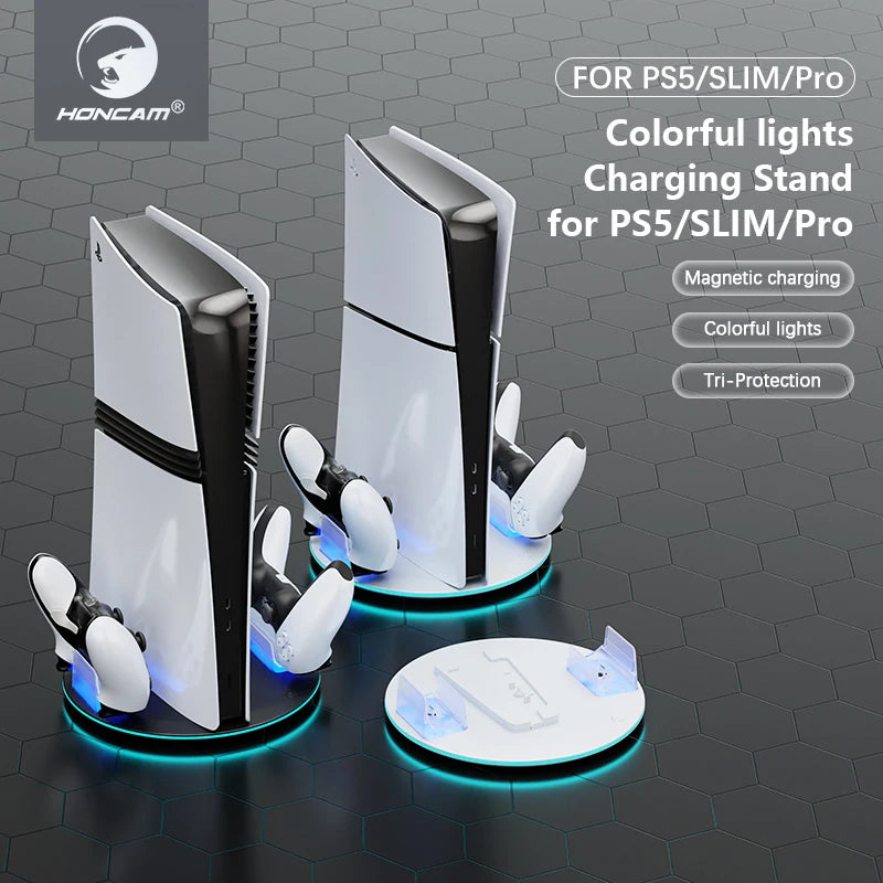 Vertical Console Stand with Two Controller USB Charging Slots for PS5,PS5,Pro, PS5 Slim With RGB Light For PS5 & Edge Controller