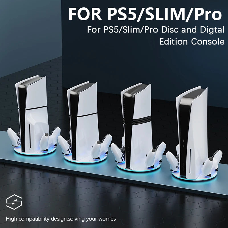 Vertical Console Stand with Two Controller USB Charging Slots for PS5,PS5,Pro, PS5 Slim With RGB Light For PS5 & Edge Controller