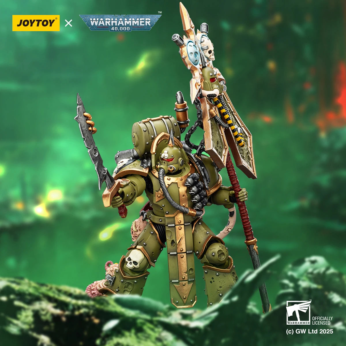 【MT】JOYTOY Warhammer 40K Death Guard Blightlord Terminator Plague Marine Icon Bearer 1/18 Action Figure Model Toy