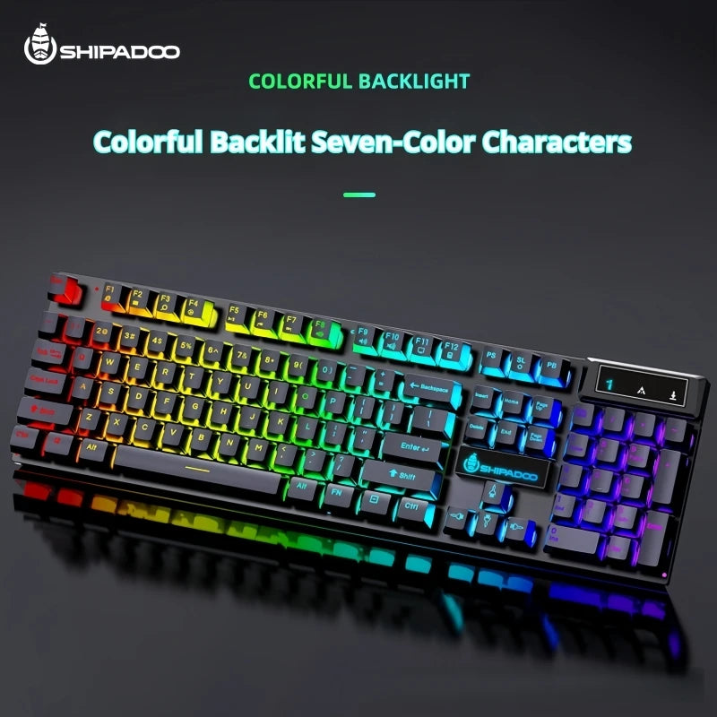 Shipadoo Wired Backlit Gaming Keyboard Mouse Set Waterproof Luminous RGB Streamer 1.35m Cable USB for Gamer PC Laptop Office