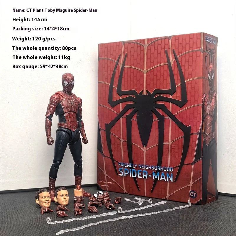 CT Factory Hot Shf Toby Spider Man PVC Friendly Neighbor Maguire Mobile Handheld Box Model Spider Man Gift Interchangeable head