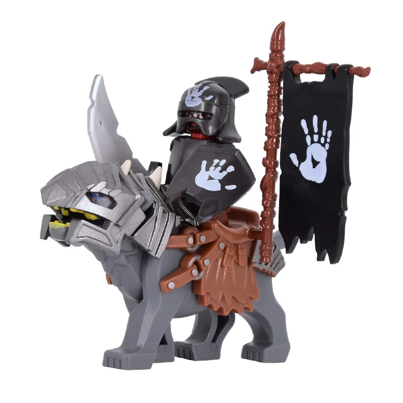 1PCS Medieval lotr Figures Orc Cav BanV Soldiers Brown Wolf rider Mount Knights Building Blocks Bricks Toys for children gifts