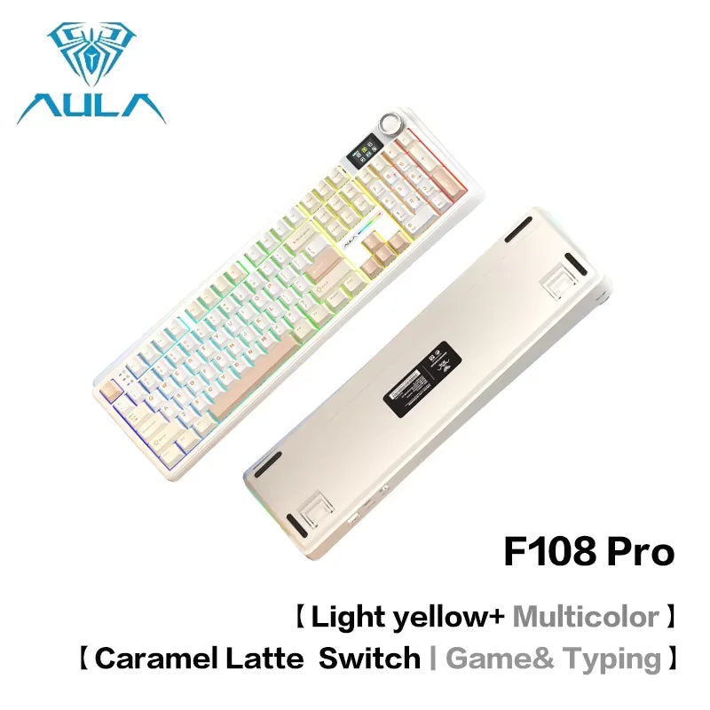 AULA F108 Pro Bluetooth 2.4G wired three-mode connection mechanical keyboard full-key hot-swappable gasket structure RGB light
