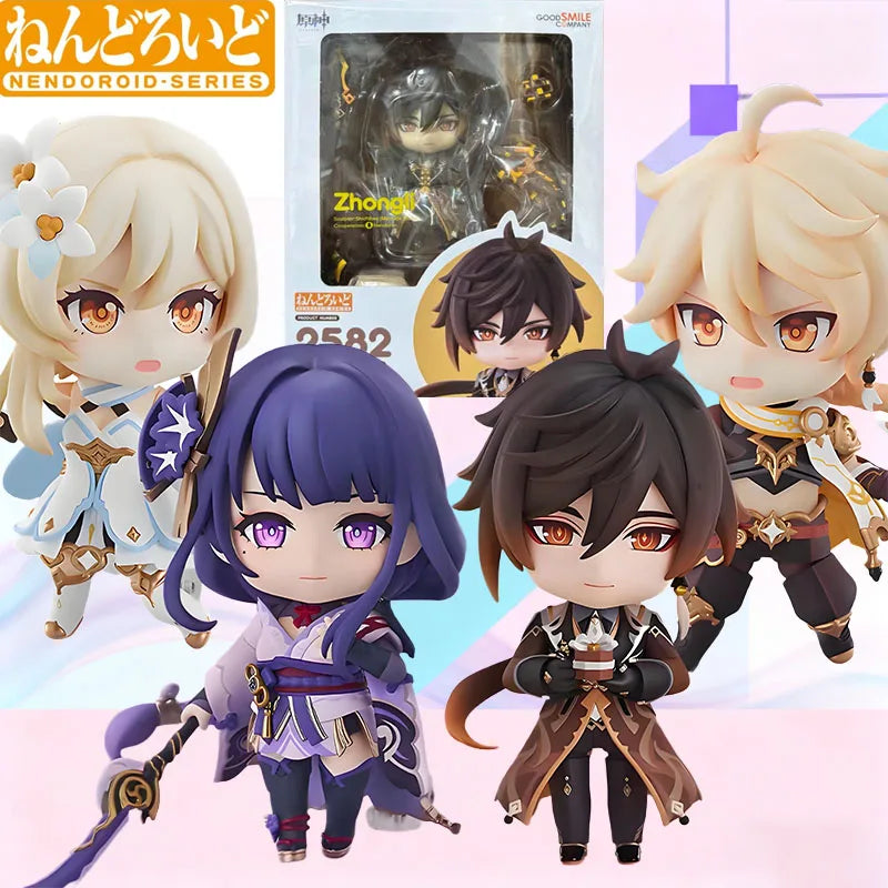 Original Box GSC In Stock Nendoroid Genshin impact Raiden Shogun Zhongli Traveler Anime Action Figure Model Toy Gift for Kids