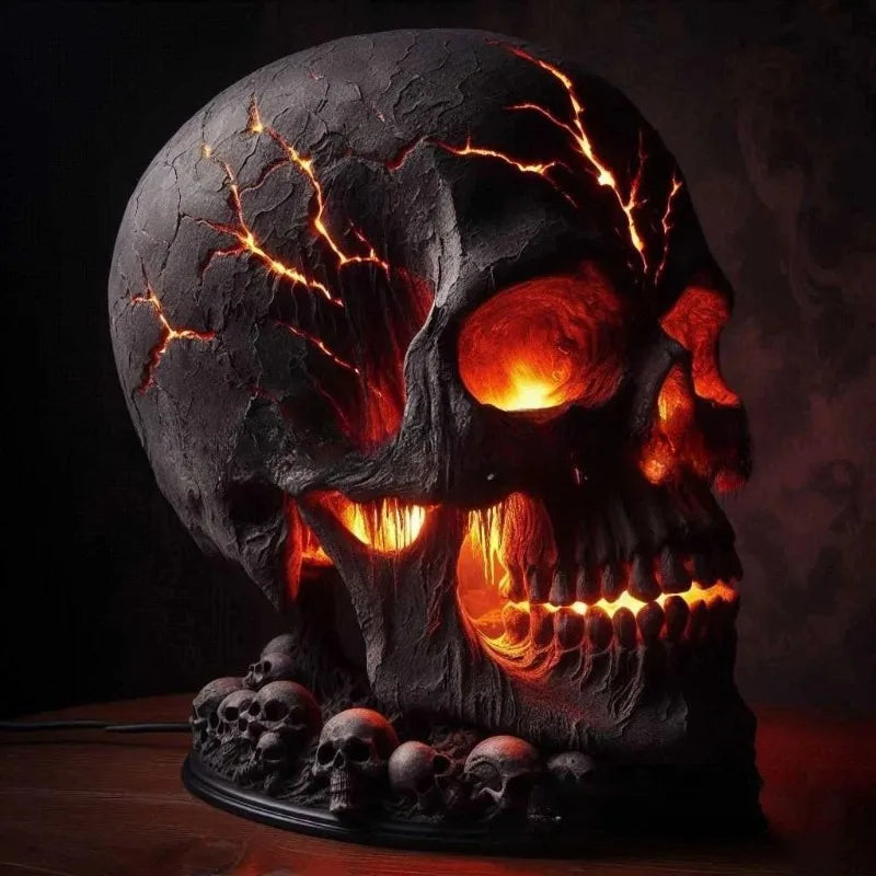 Skeleton Ornaments Resin Figurines with Lamp Miniature Creative Black Sculptures Room Decoration Accessories for Halloween