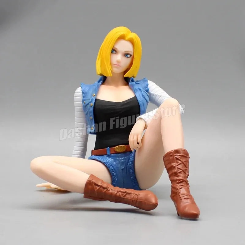 Gk Dragon Ball Android 18 Action Figure Statue PVC Lazuli Collection Sitting Position Trunks Figurine Car Ornaments Model Toys