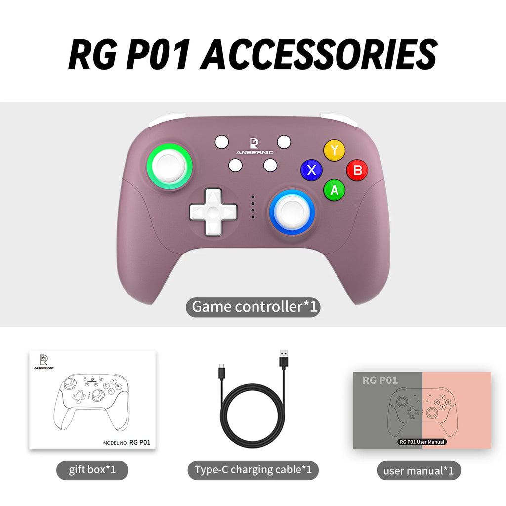 ANBERNIC RG P01 Retro Games Controller Bluetooth Wireless Wired Gamepad Hall Effect Joystick/Hall Triggers Joystick For PC Steam