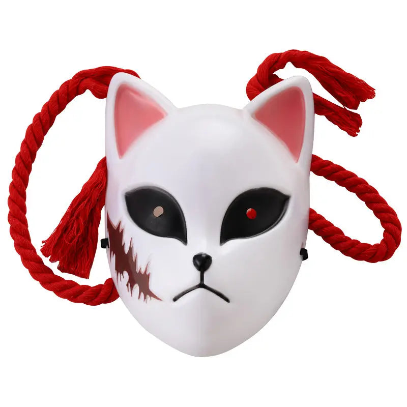 Dämonentöter Tanjiro Kamado &amp; Sabito Cosplay-Maske, halbes Gesicht, Fuchsmuster, Requisite für Anime-Konvention, Halloween-Zubehör, Geschenk