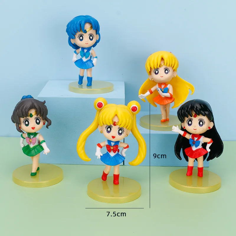 5PCS Anime Sailor Moon Figure Cartoon Figuarts mini Mercury Mars Jupiter Venus Toys For Girls Model Gift Dolls Static Doll