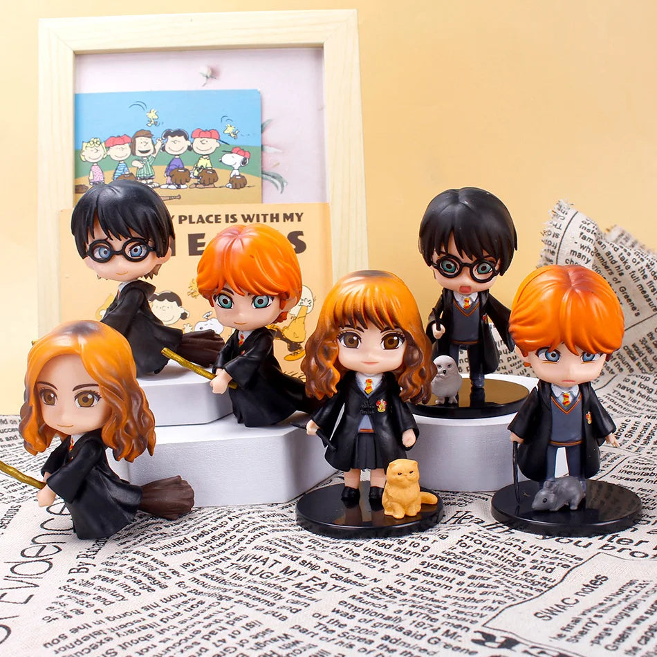 Harryy Potter 3pcs-10pcs Q Style Posket Hermione Ron Hedwig Vinyl Figure Toy Cake Decoration Car Model PVC Doll Toys