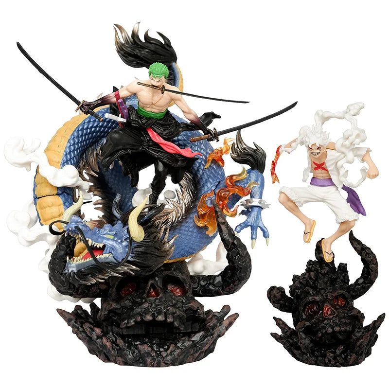 23cm Gk Dreamy Zoro Nika Luffy Anime Figure One Piece Ghost Island Black Gold Zoro Model Statue Desktop Ornament Children'S Toys