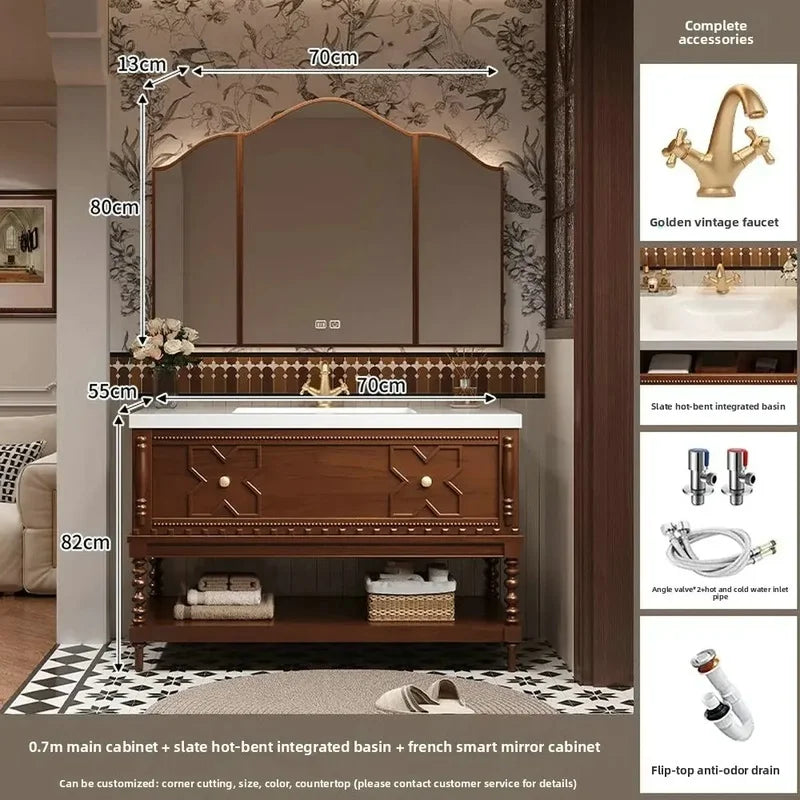 Customized Solid Wood Bathroom Vanity with Sintered Stone Sink, Toiletries Storage, and Smart Mirror Cabinet Package