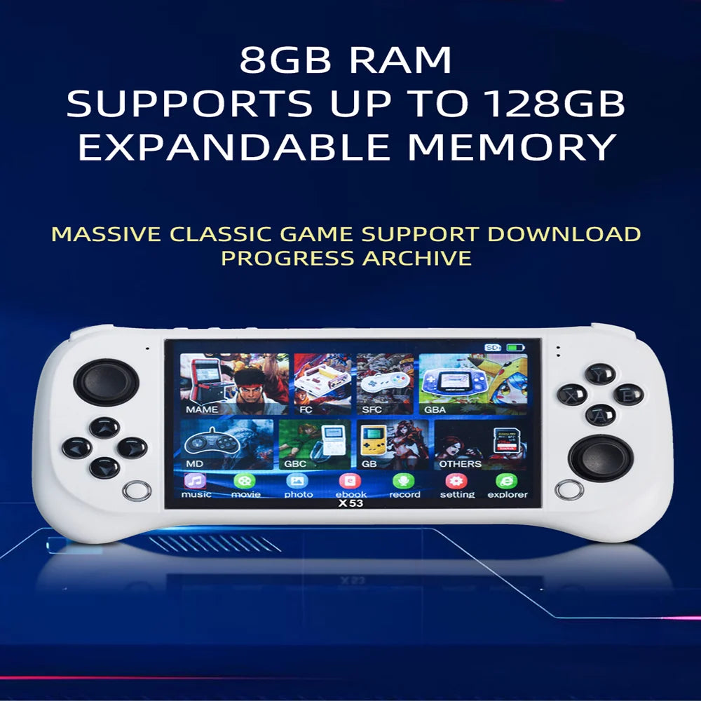 Children's Game Console X53 Handheld Game Console HD 5.1 Inch Large Screen Retro Music Video Playback Watch TV Read E-books