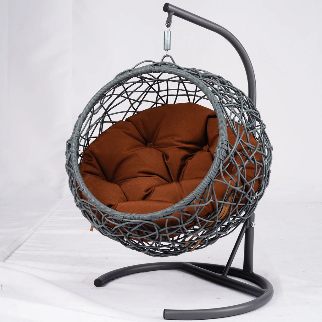 Cat Swing Bed with Stand & Cushion, Cat Egg Chair with Rattan Wicker Appearance, Indoor Hanging Swinging Cat Bed for Cats, Small