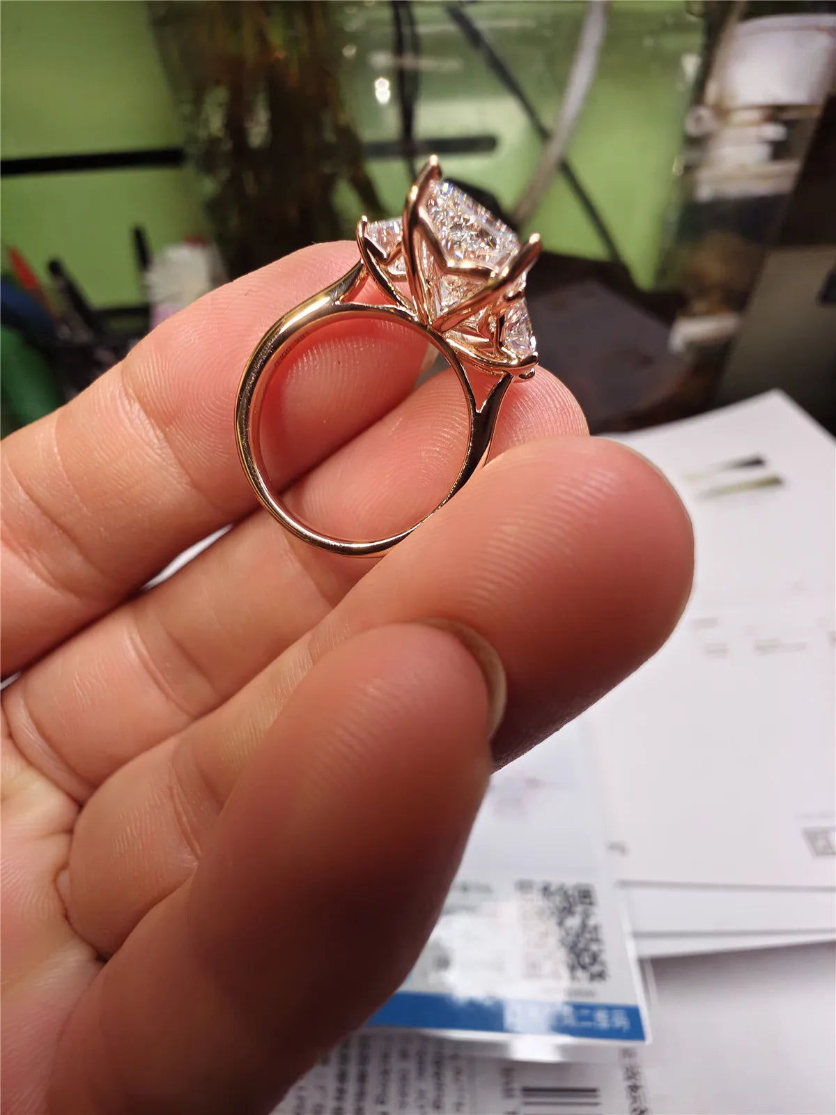 14K real gold laboratory grown 4-carat Radine 3-stone diamond ring engagement ring women's rose gold wedding diamond ring custom