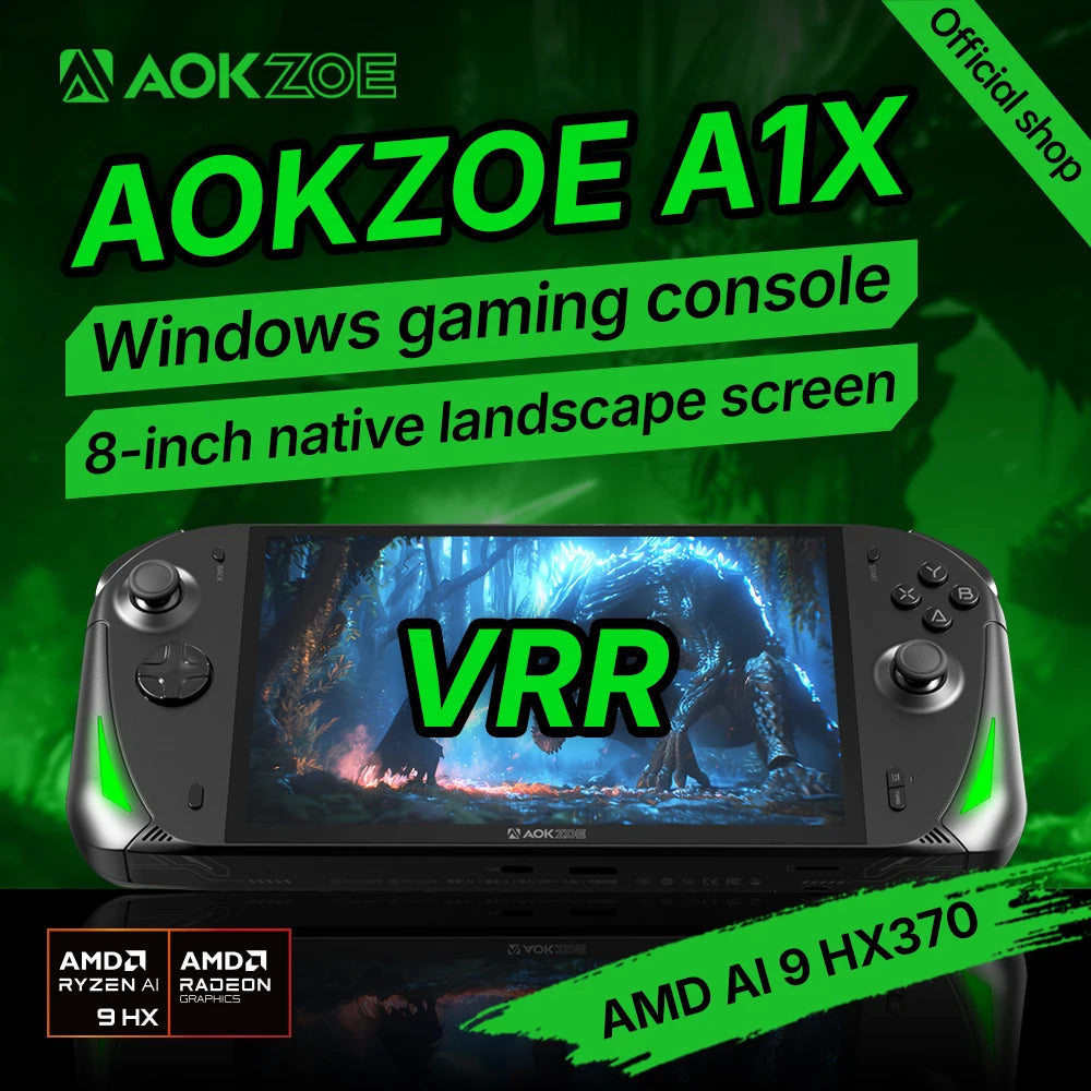 AOKZOE A1X 8" AMD Ryzen AI 9 HX 370 VRR Variable Refresh Rate Handheld Game Console Laptop Oculink Port Dual USB 4.0 Port