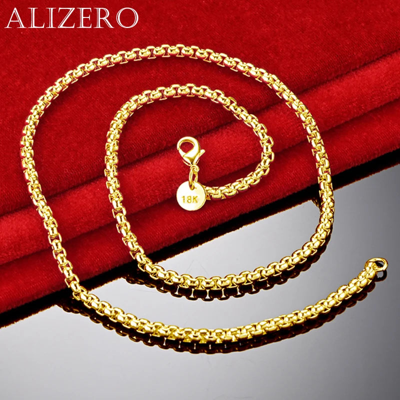ALIZERO 18K Gold 4mm Runde Box Kette Halskette Für Männer Frauen Hochzeit Bankett Party Geschenk Mode Edlen Schmuck Großhandel