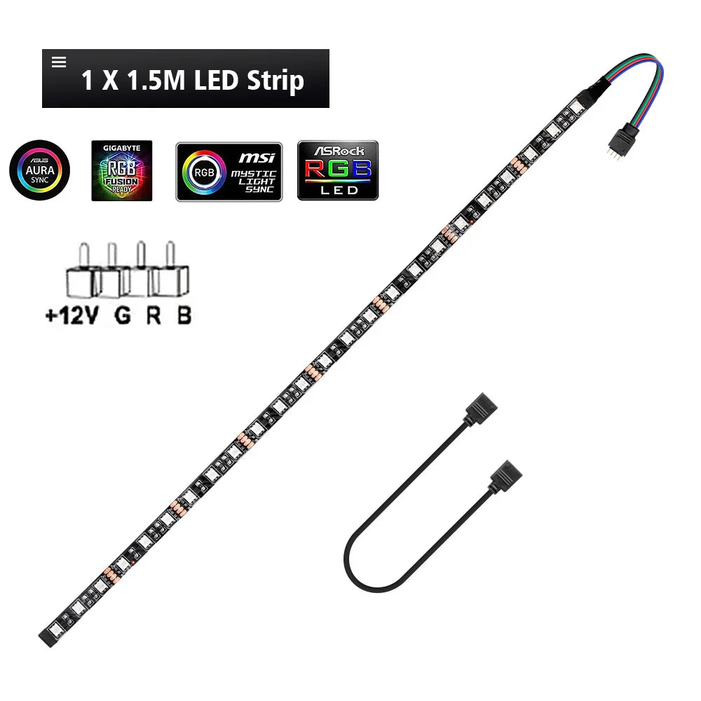 12V 4 Pin RGB Led Strip Light PC Gamer Led Tape Splitter Cable 5050 RGB Strip For Aura Sync MSI Mystic Light Motherboard Control