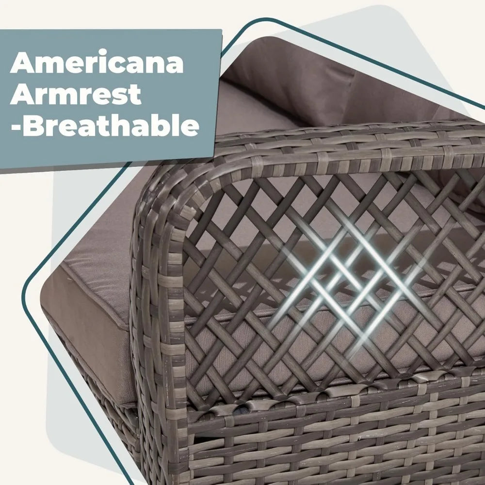 7 Pieces Patio Furniture Sets, Outdoor Dining Set, Patio Dining Sets with HDPE Table & Chairs, Ottamans for Garden, Deck(Light G