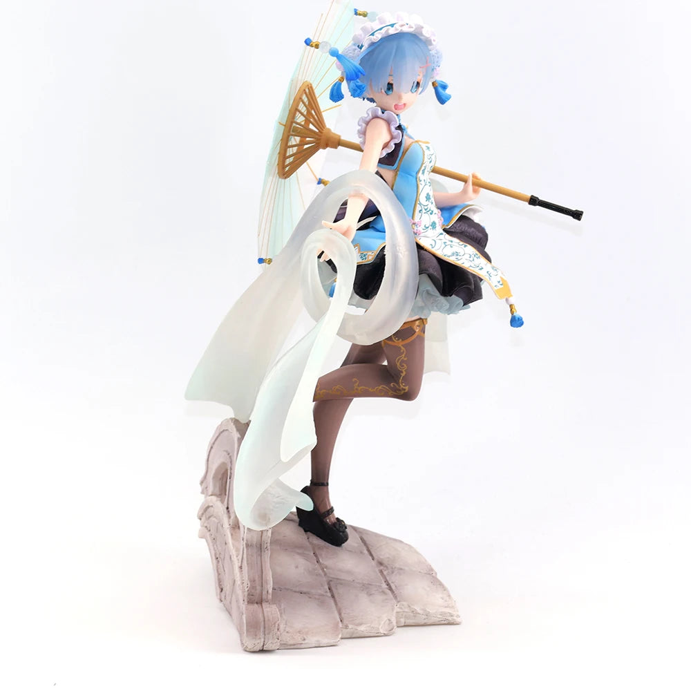 Anime-Figur Re0: Leben in einer anderen Welt von Zero Flower Umbrella Lolita Rem Figur 27 cm Spielzeug für Jungen Cartoon-Actionfiguren