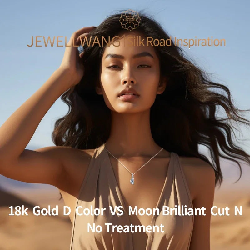 JEWELLWANG 18K Gold Brilliant Cut Half-Moon Shaped Women's Lab Grown Diamond Necklace Pendant Jewelry Clavicle Chains