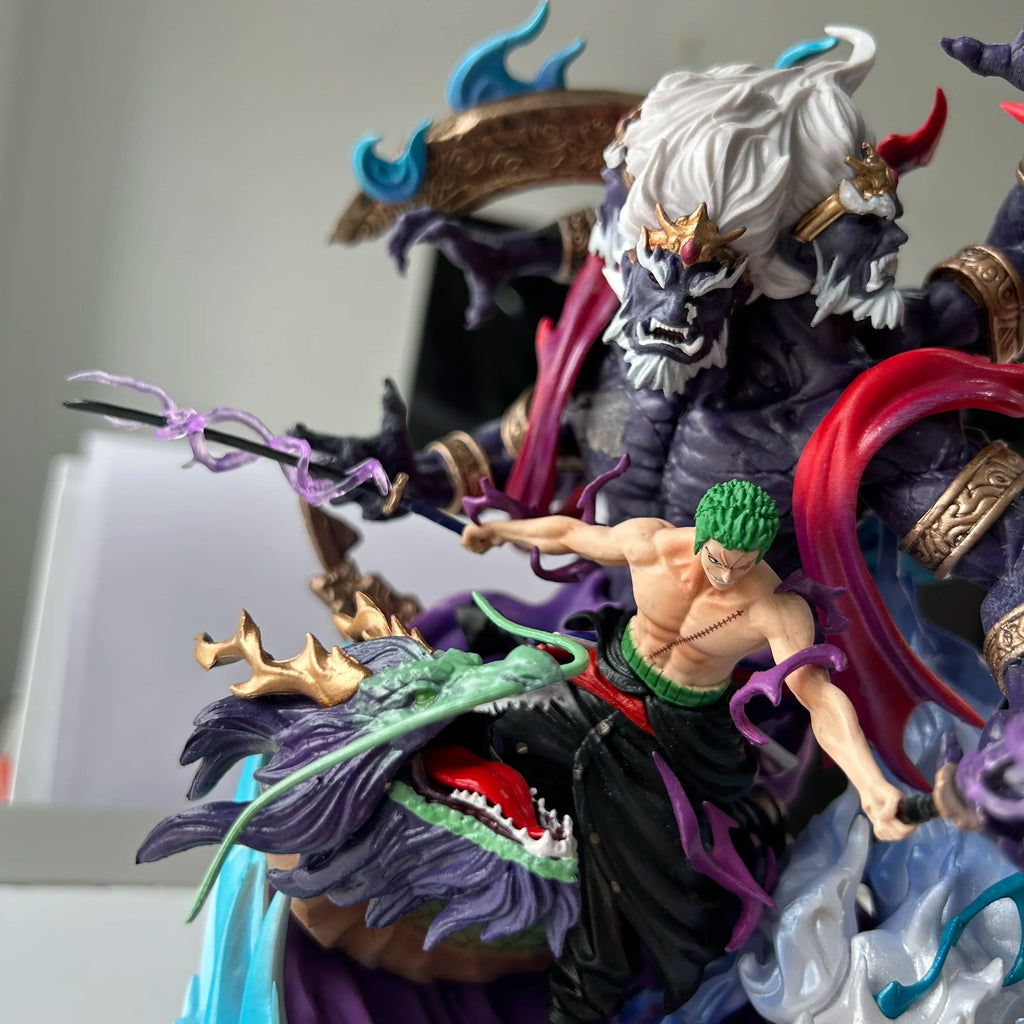 21 cm große One Piece Anime-Figur Roronoa Zoro Statue mit 2 Köpfen, König der Hölle Actionfigur, Manga-Sammlung, PVC-Modellpuppe, Geschenk für Kinder, Spielzeug