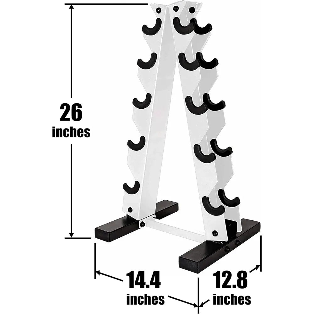 Rubber-Coated Hex Dumbbells Set from 5 to 25 Lbs with A-Frame Storage and Non-Slip Design for Muscle Toning and Strength Trainin