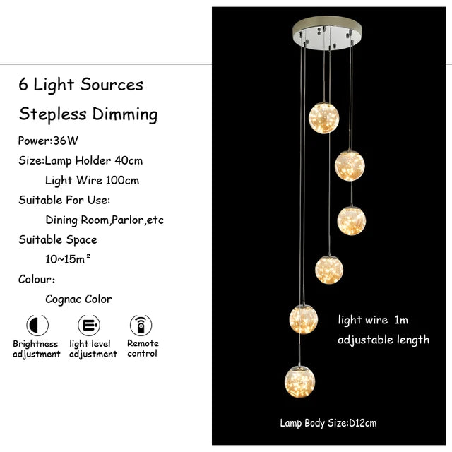 Modern LED Glass Ball Lampshade Ceiling Chandeliers Staircase Duplex Building Villa Loft Hollow Living Room Lights Pendant Lamp