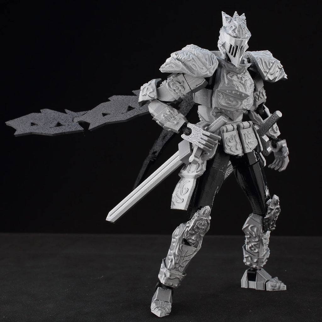 9L3D Lucky13 Silver Armor Knight Action Figure Dummy13 with TripleWeapon T13 Multi-Jointed 3D Printed Collectible Toy Titan13