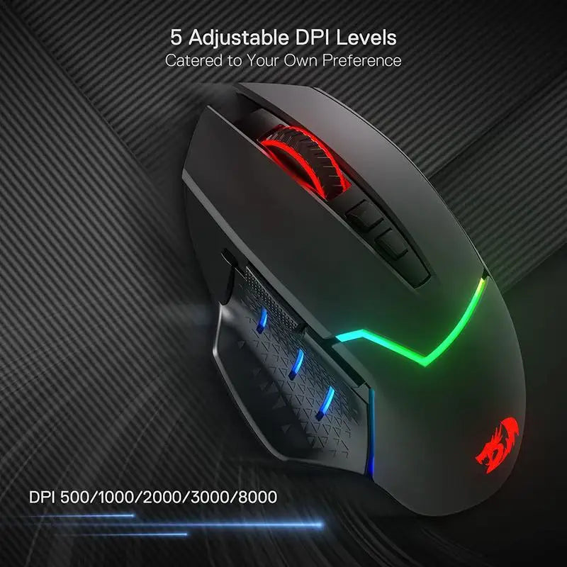 Redragon M690 PRO Kabellose Gaming-Maus, 8000 DPI, kabelgebundene Maus, Rapid Fire Key, 8 Makro-Tasten für PC/Mac/Laptop, schwarz/weiße Maus